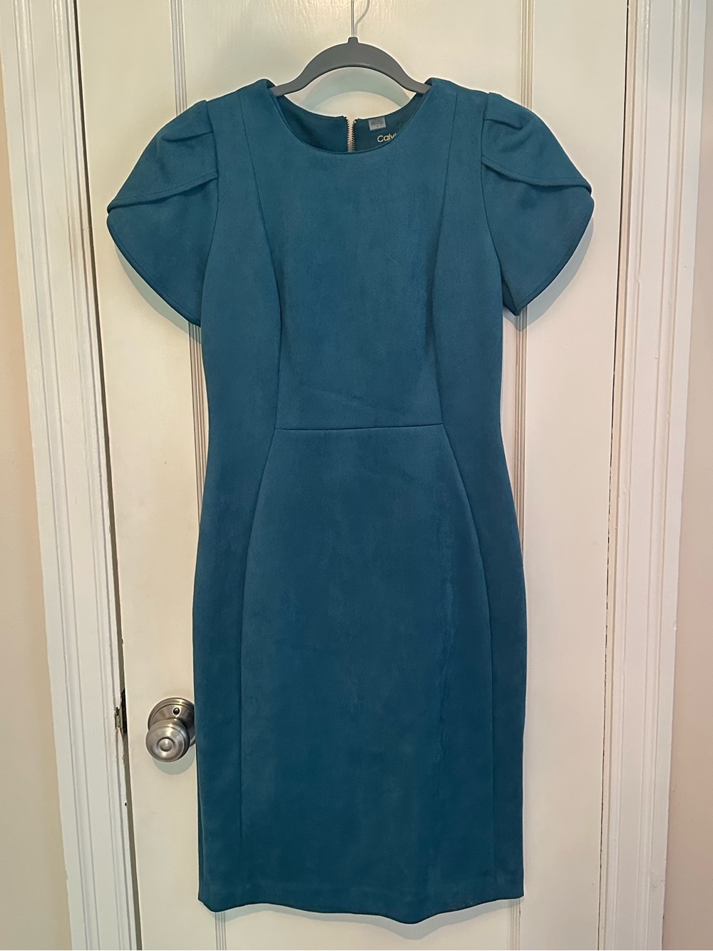 Calvin Klein Teal Puff-Sleeve Sheath Midi Dress
